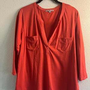 Gap casual 3/4 sleeve orange cotton blouse with pockets L